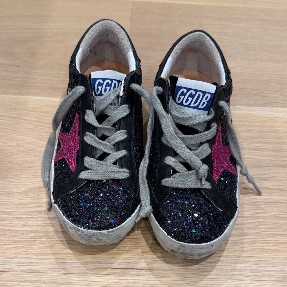Golden Goose Kids Black Glitter Sneakers with Pink Star Accent